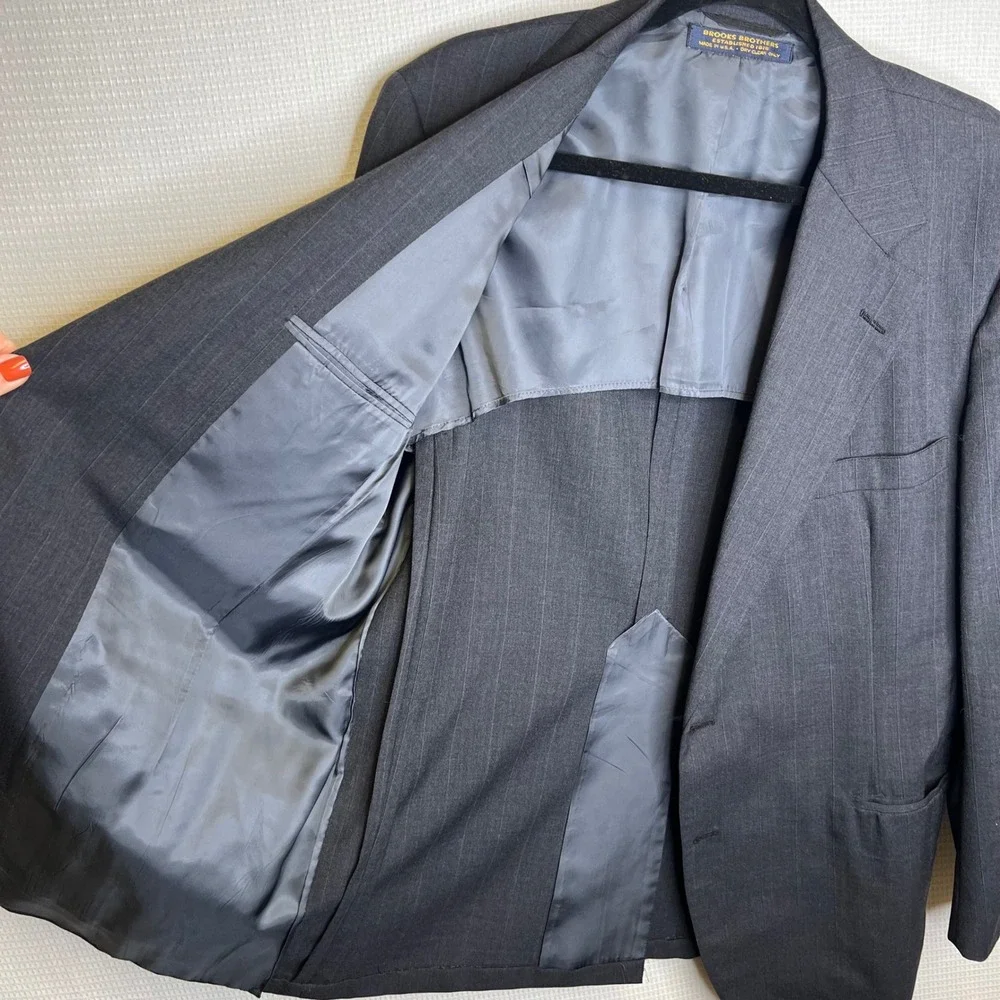 Brooks Brothers Mens Gray Pinstripe‎ Wool Blend Sport Coat Blazer Made in USA